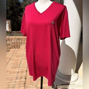 Lacoste Pima Cotton V-Neck T-Shirt Coral Red | Women’s Large| Classic Croc Logo